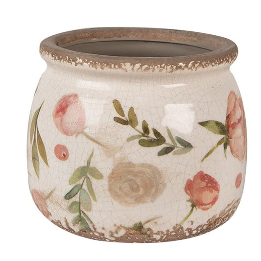 Ceramic flower pot in vintage style Pink Roses, 16*13 cm, 6CE1625M