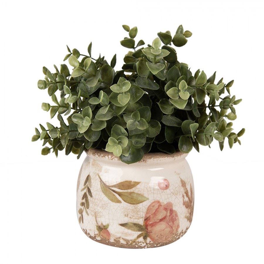 Ceramic flower pot in vintage style Pink Roses, 12*10 cm, 6CE1625S