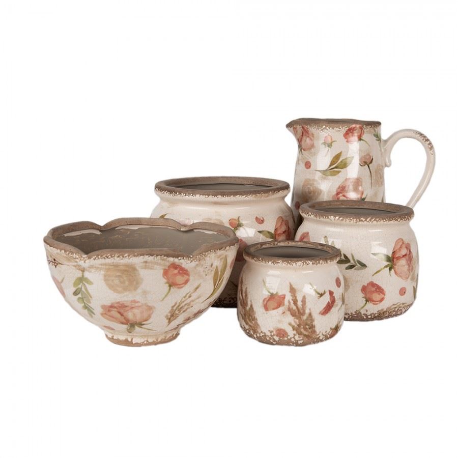 Ceramic flower pot in vintage style Pink Roses, 12*10 cm, 6CE1625S