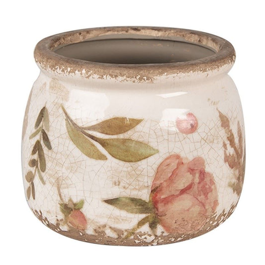 Ceramic flower pot in vintage style Pink Roses, 12*10 cm, 6CE1625S
