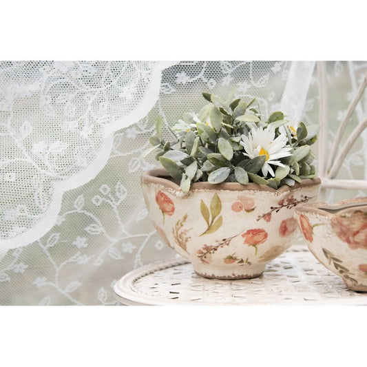 Ceramic flower pot in vintage style Pink Roses, 16*9 cm, 6CE1626S