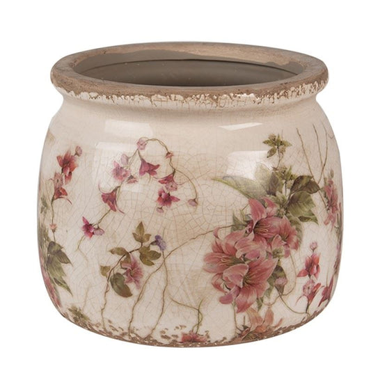 Ceramic flower planter in vintage style Pink Flowers, 12*10 cm, 6CE1628S