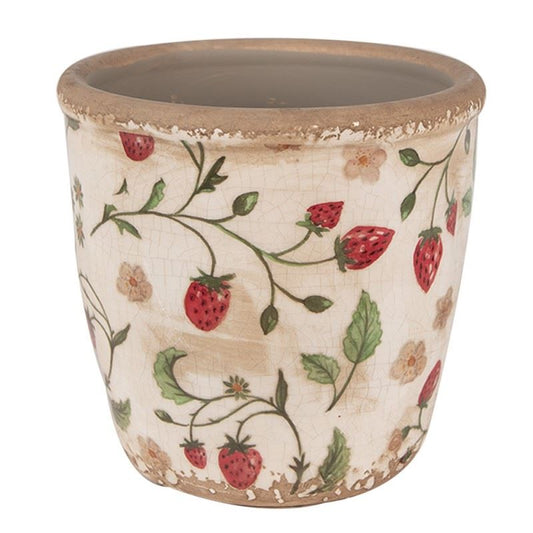Strawberries vintage style ceramic flower planter 5.6x5 in (14*13 cm)