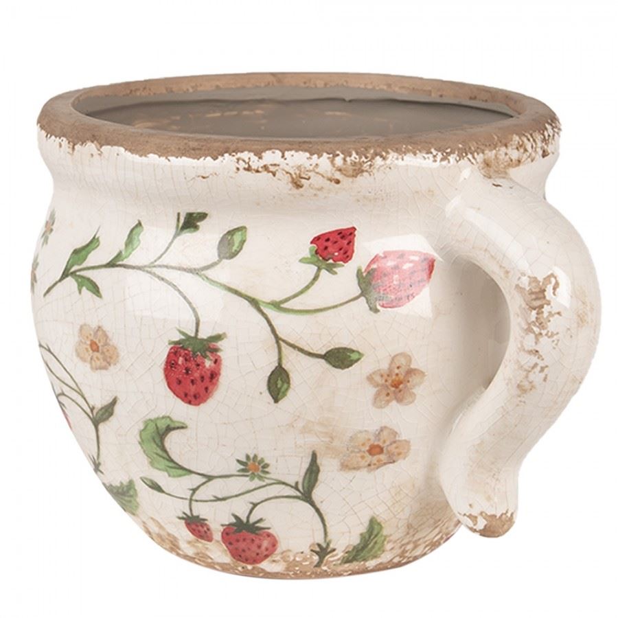 Ceramic flower pot in vintage style Strawberries