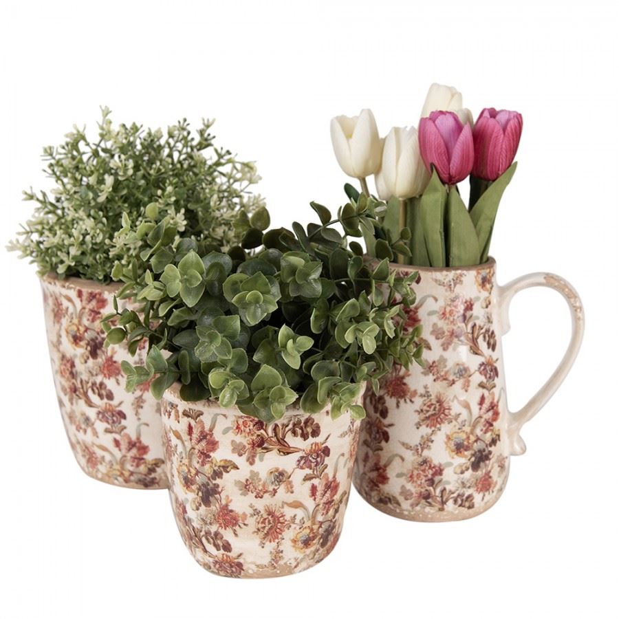 Vintage-style ceramic flower planter Pink Flowers 4.4x4.4 in(11*11 cm)