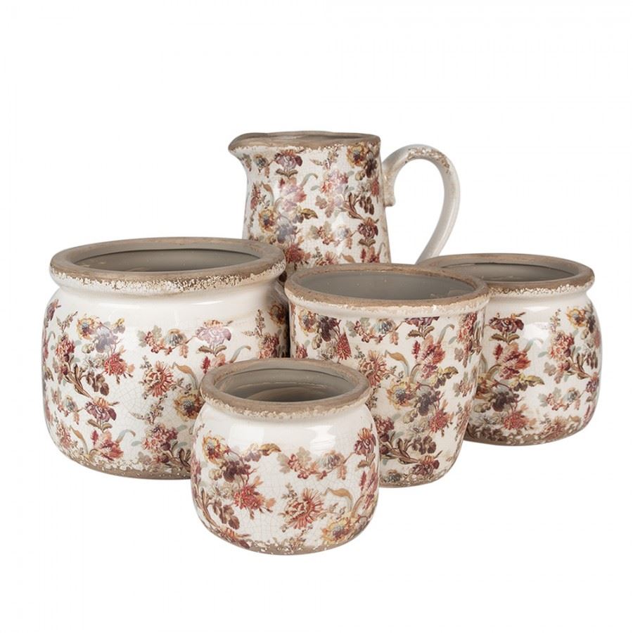 Vintage-style ceramic flower planter Pink Flowers 4.4x4.4 in(11*11 cm)