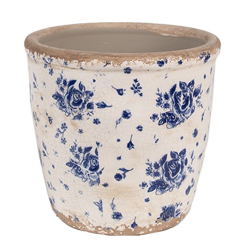 Ceramic flower pot in vintage style Blue Roses, 15*14 cm