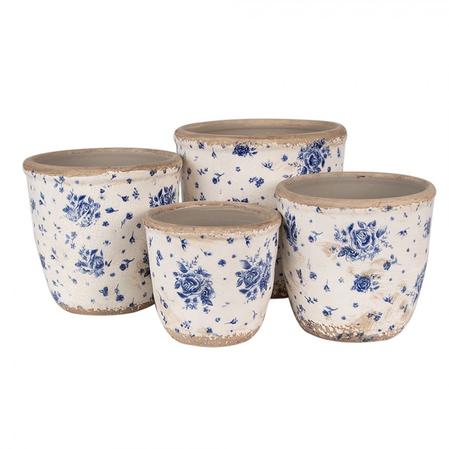 Ceramic flower pot in vintage style Blue Roses, 15*14 cm