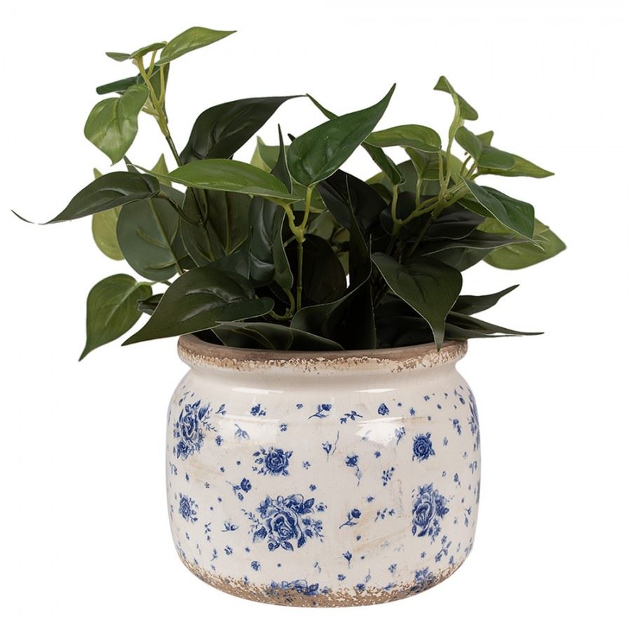 Ceramic Vintage Style Flower Pot Blue Roses, 20*15 cm, 6CE1659L