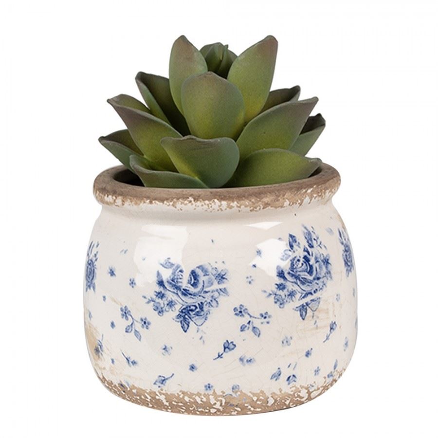Ceramic flower pot in vintage style Blue Roses, 12*10 cm