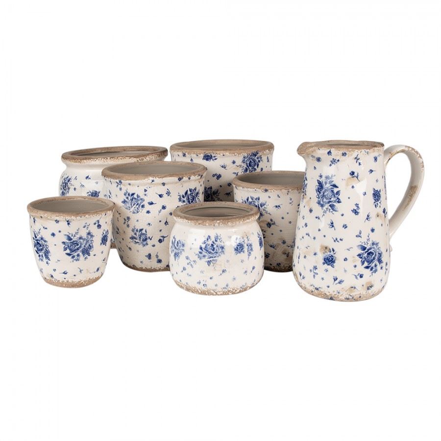 Ceramic flower pot in vintage style Blue Roses, 12*10 cm