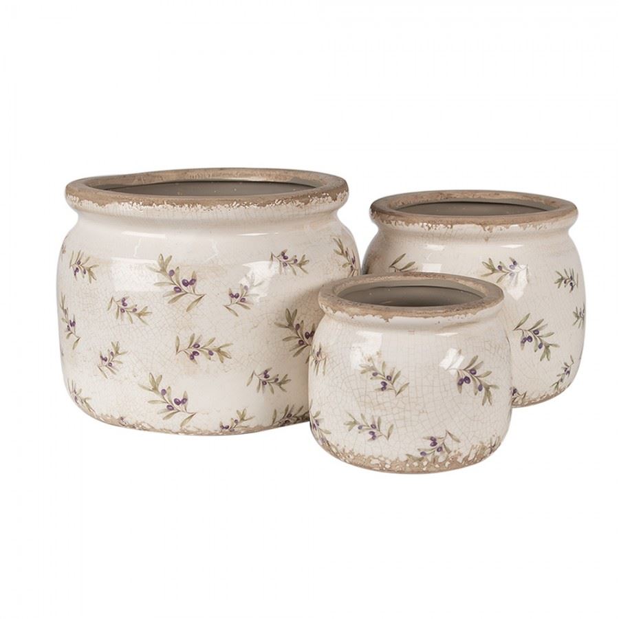Ceramic flower planter in vintage style Olives, 16*13 cm, 6CE1670M