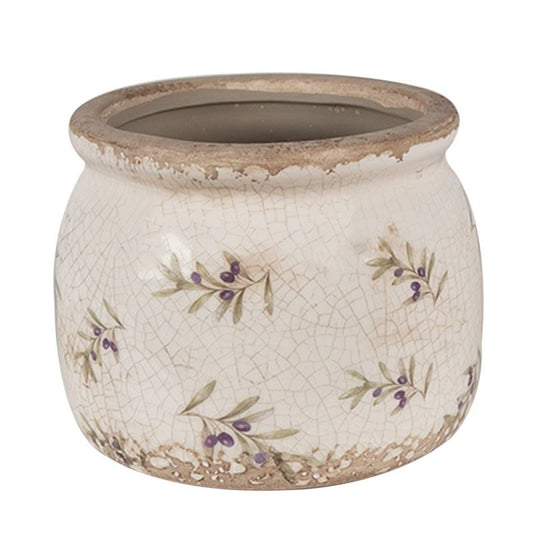 Ceramic flower planter in vintage style Olives, 16*13 cm, 6CE1670M