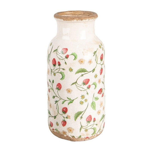 Strawberry Meadow Vintage Ceramic Vase – Shabby Chic Floral Accent, 6x13 in (15х32 cm)