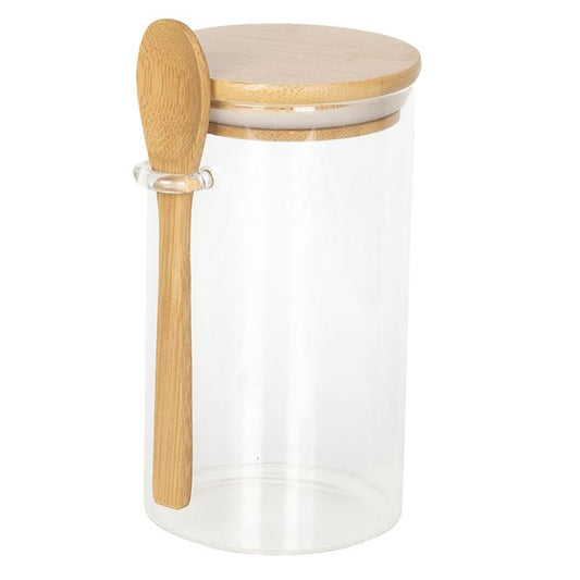 Glass jar for loose powder with bamboo lid and spoon, 8*15 cm, 6GL2421L