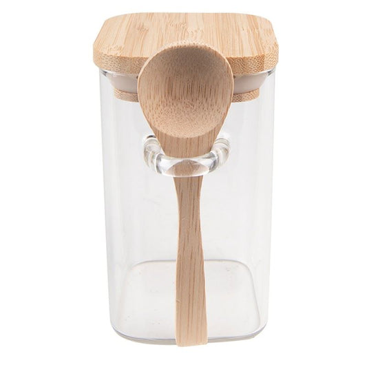 Glass Jar for Loose Powder with Wooden Lid and Spoon - 250 ml