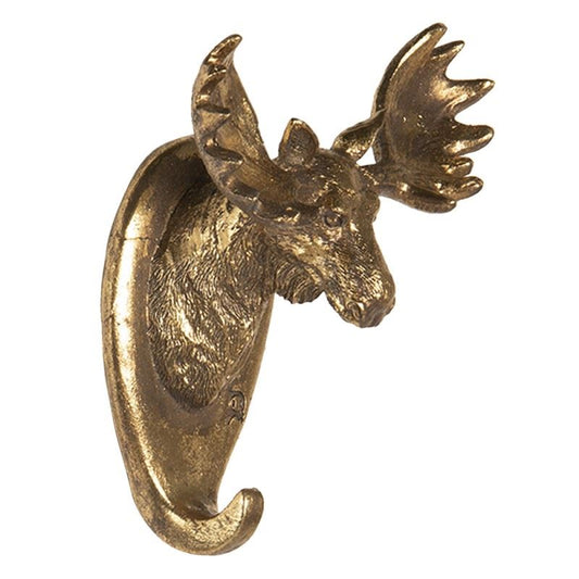 Vintage Moose Head Wall Hook – Gold Country Style, 10х7х13 cm