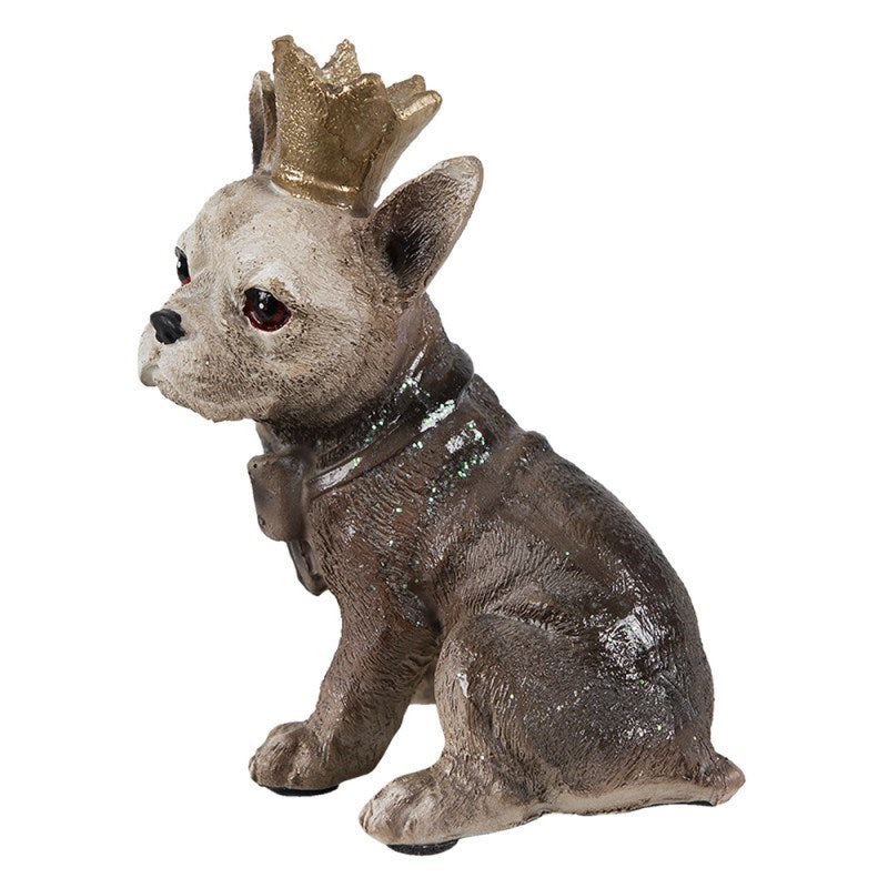 Royal French Bulldog Polystone Figurine with Crown 3x2.4x4.4 in