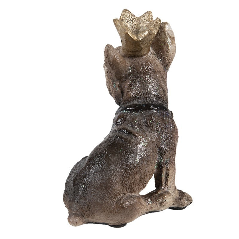 Royal French Bulldog Polystone Figurine with Crown 3x2.4x4.4 in