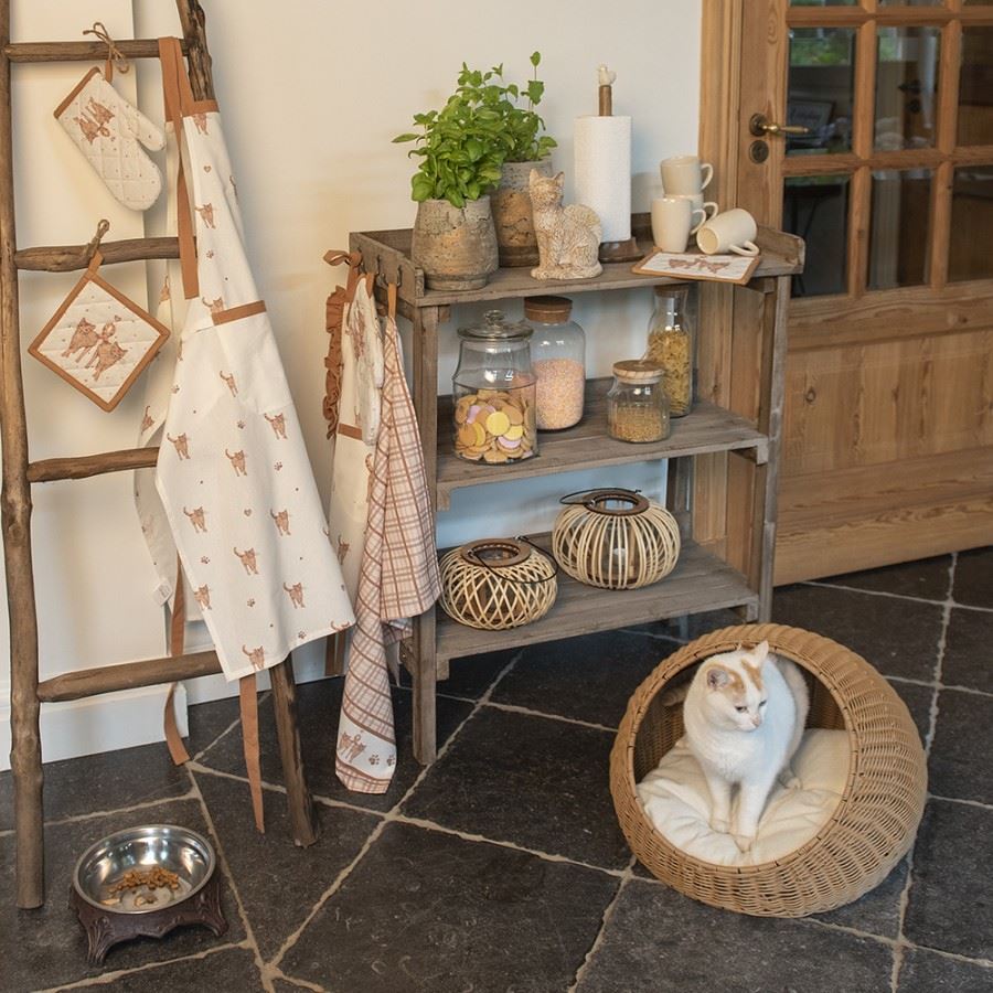 Cozy rattan cat house in country style