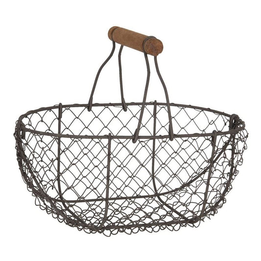 Vintage French Wire Basket - Petite with Wooden Handle