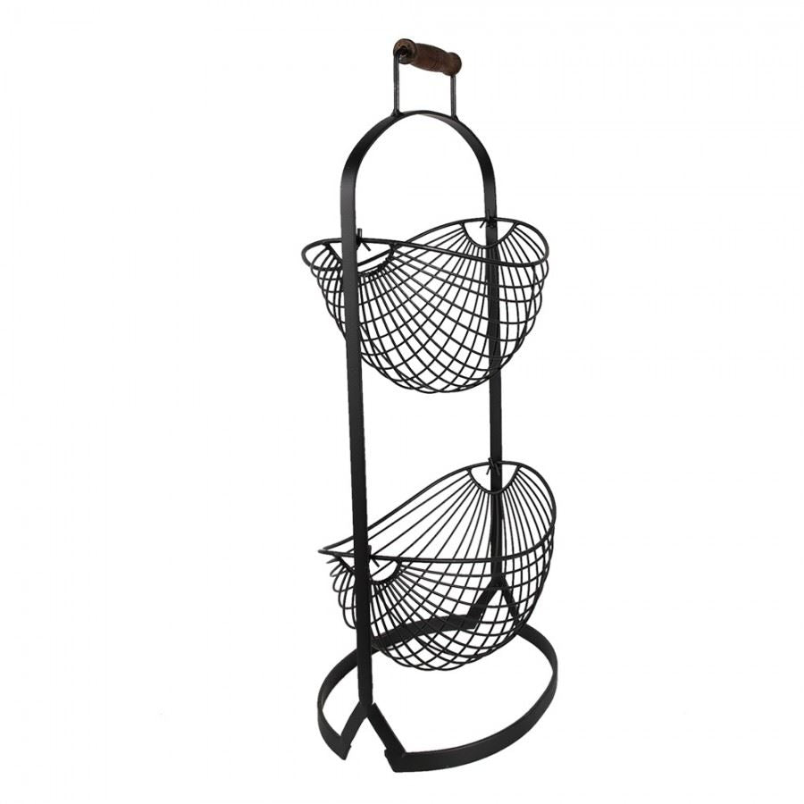 Elegant Two-Tier Metal Basket Stand 11x7.6x23 in