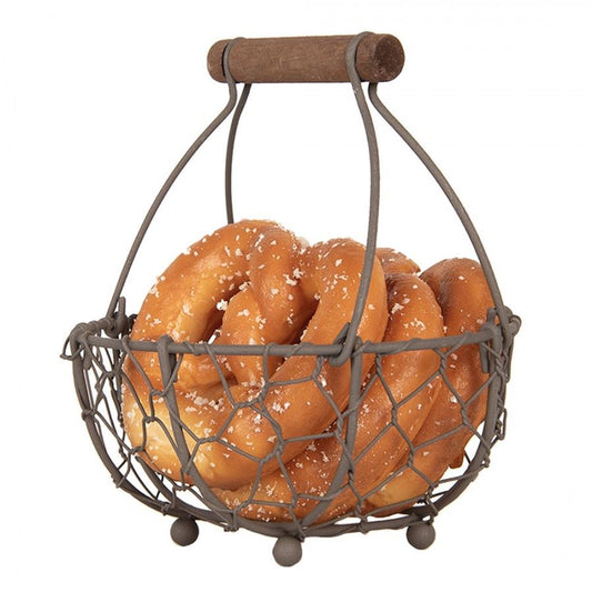 Petite Vintage French Wire Basket with Wooden Handle, 5.6х6.8 in (14*7/17 cm)