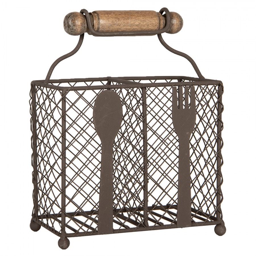 Rustic Braided Wire Cutlery Caddy – Brown Metal Table Organizer