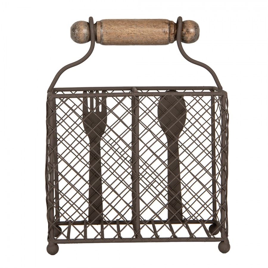 Rustic Braided Wire Cutlery Caddy – Brown Metal Table Organizer