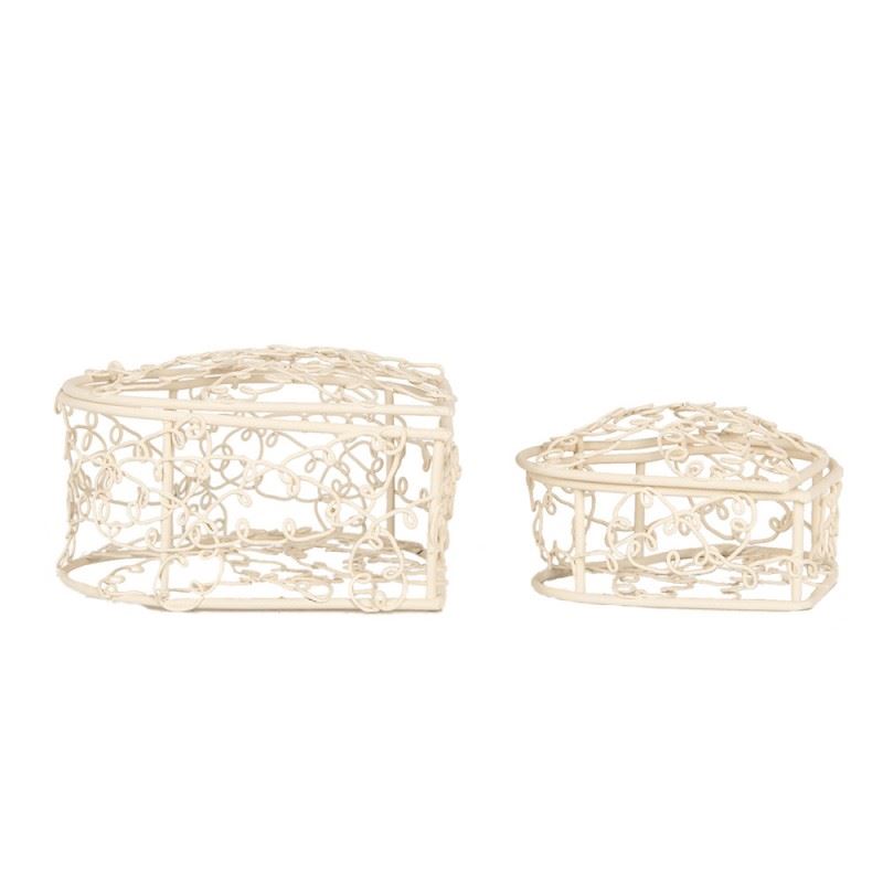 Set of 2 white metal storage baskets