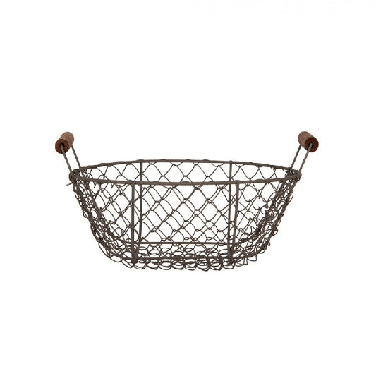 Vintage French Wire Basket with Wooden Handles, 8.4x4.4 in (21*7/11 cm)