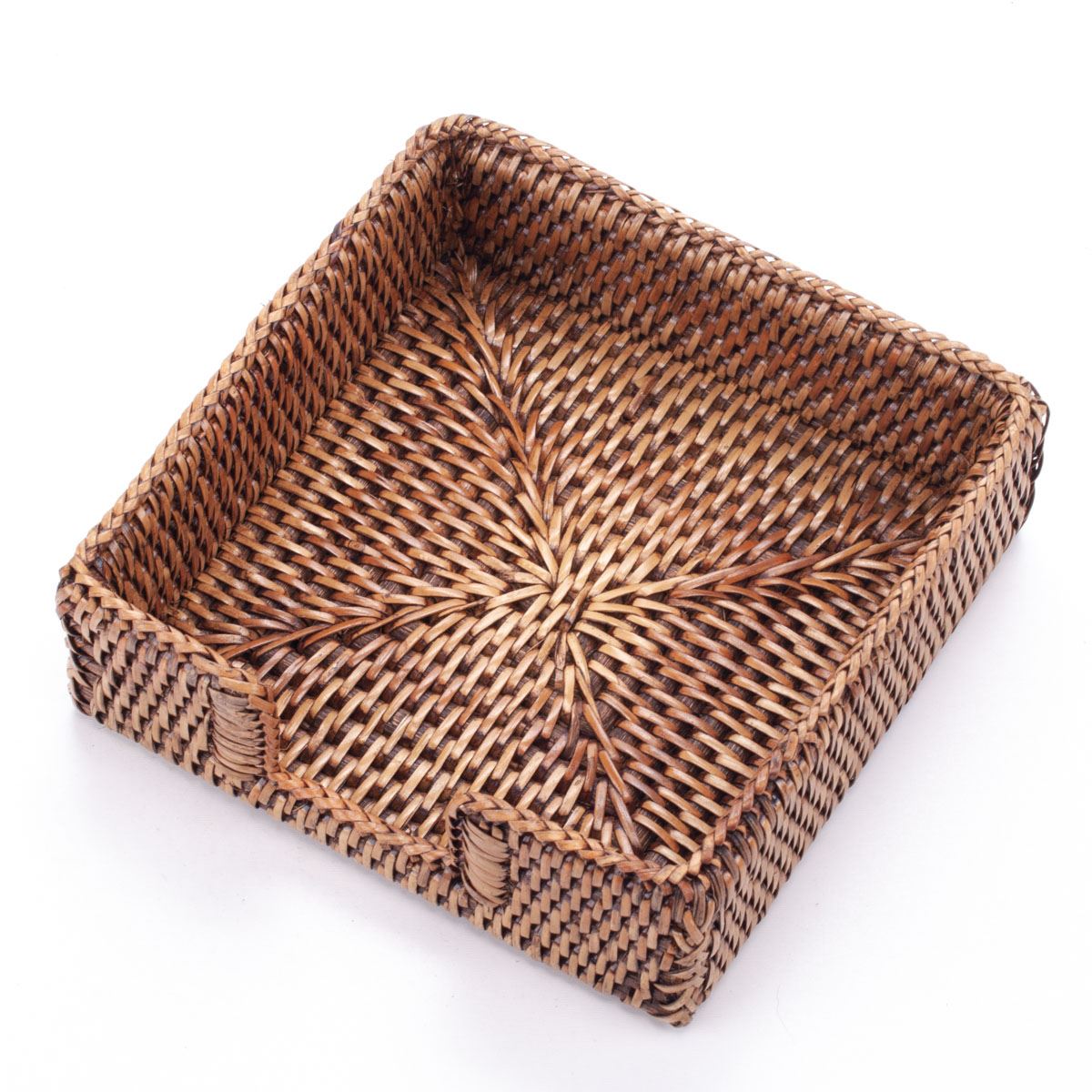 Handwoven Rattan Napkin Holder – Boho Table Decor, Natural Wicker Square Basket for Kitchen or Dining Table, Eco-Friendly Farmhouse Style