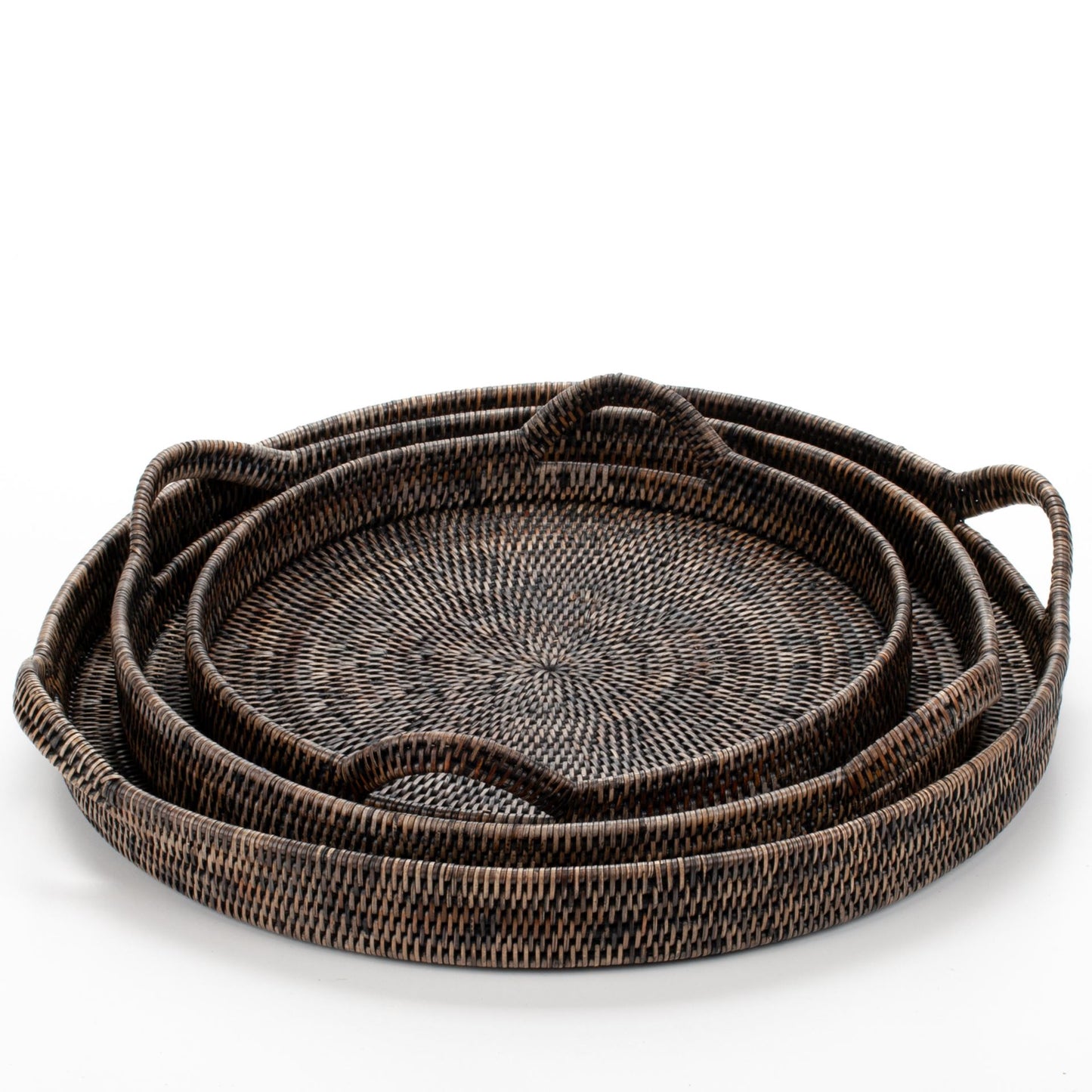 Large Round Rattan Serving Tray – Handwoven Wicker Boho Home Decor Diameter 16" (40 cm)