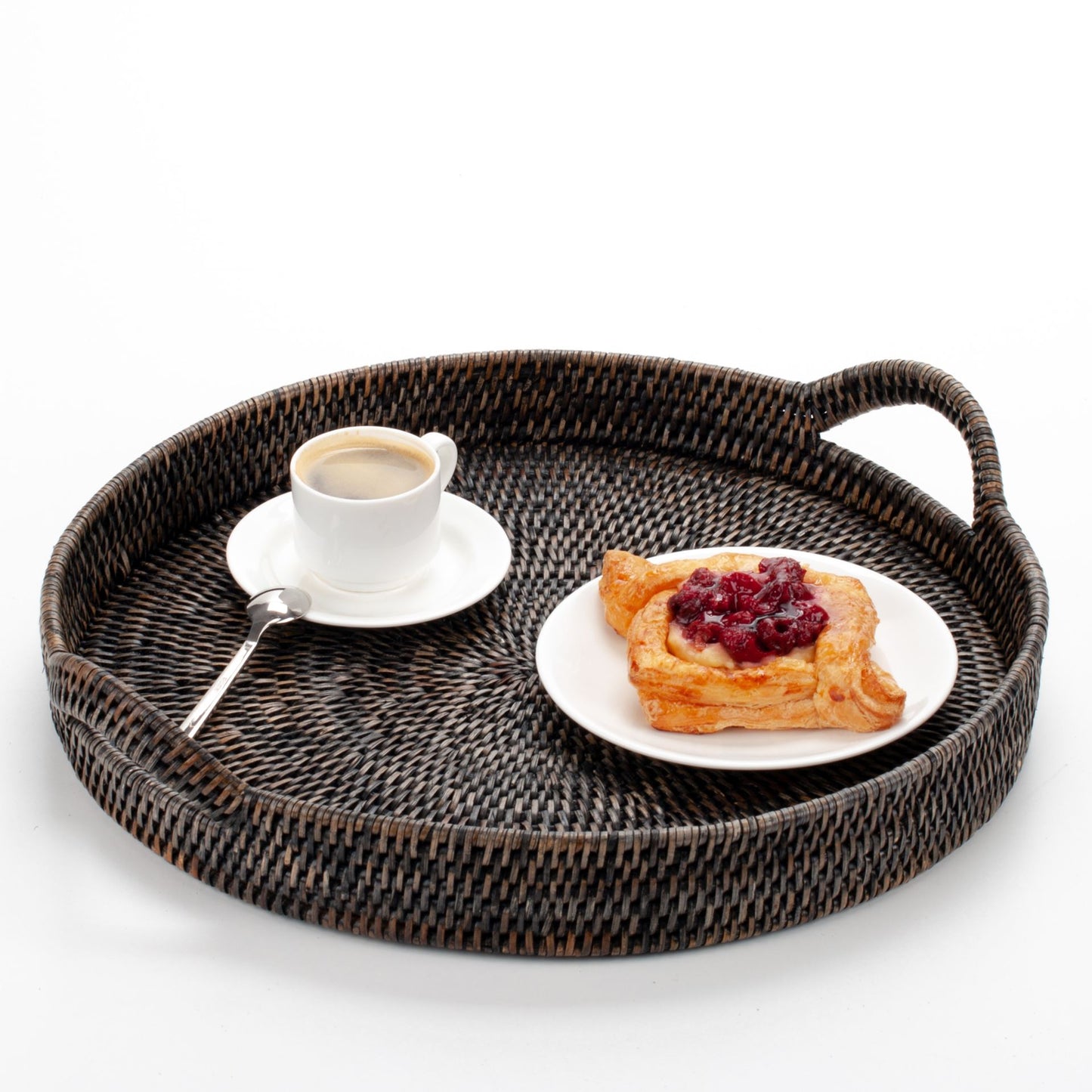 Large Round Rattan Serving Tray – Handwoven Wicker Boho Home Decor Diameter 16" (40 cm)