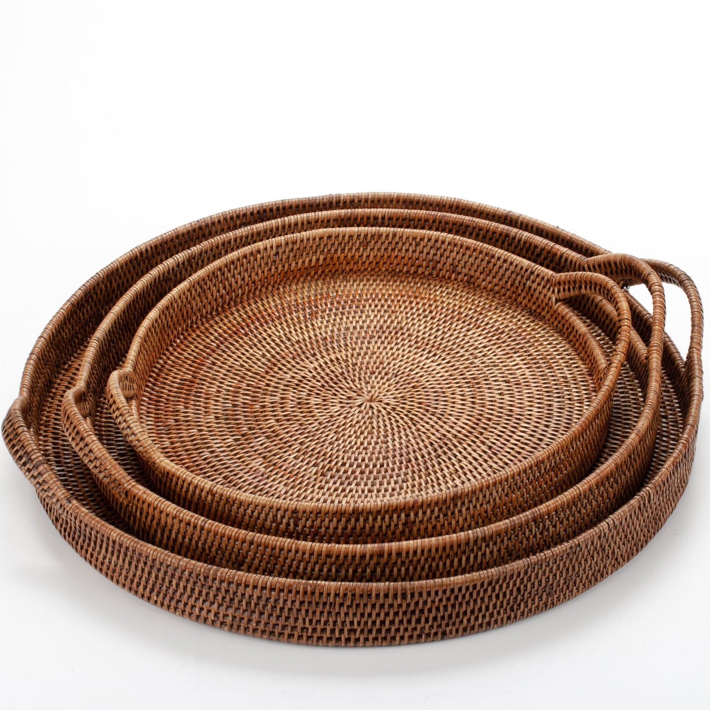 Large Round Rattan Serving Tray – Handwoven Wicker Boho Home Decor Diameter 16" (40 cm)