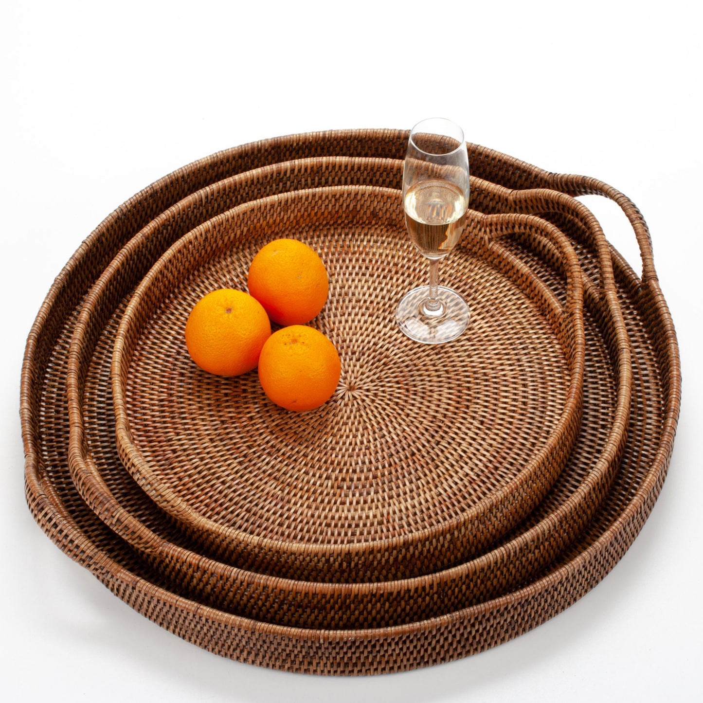 Large Round Rattan Serving Tray – Handwoven Wicker Boho Home Decor Diameter 16" (40 cm)