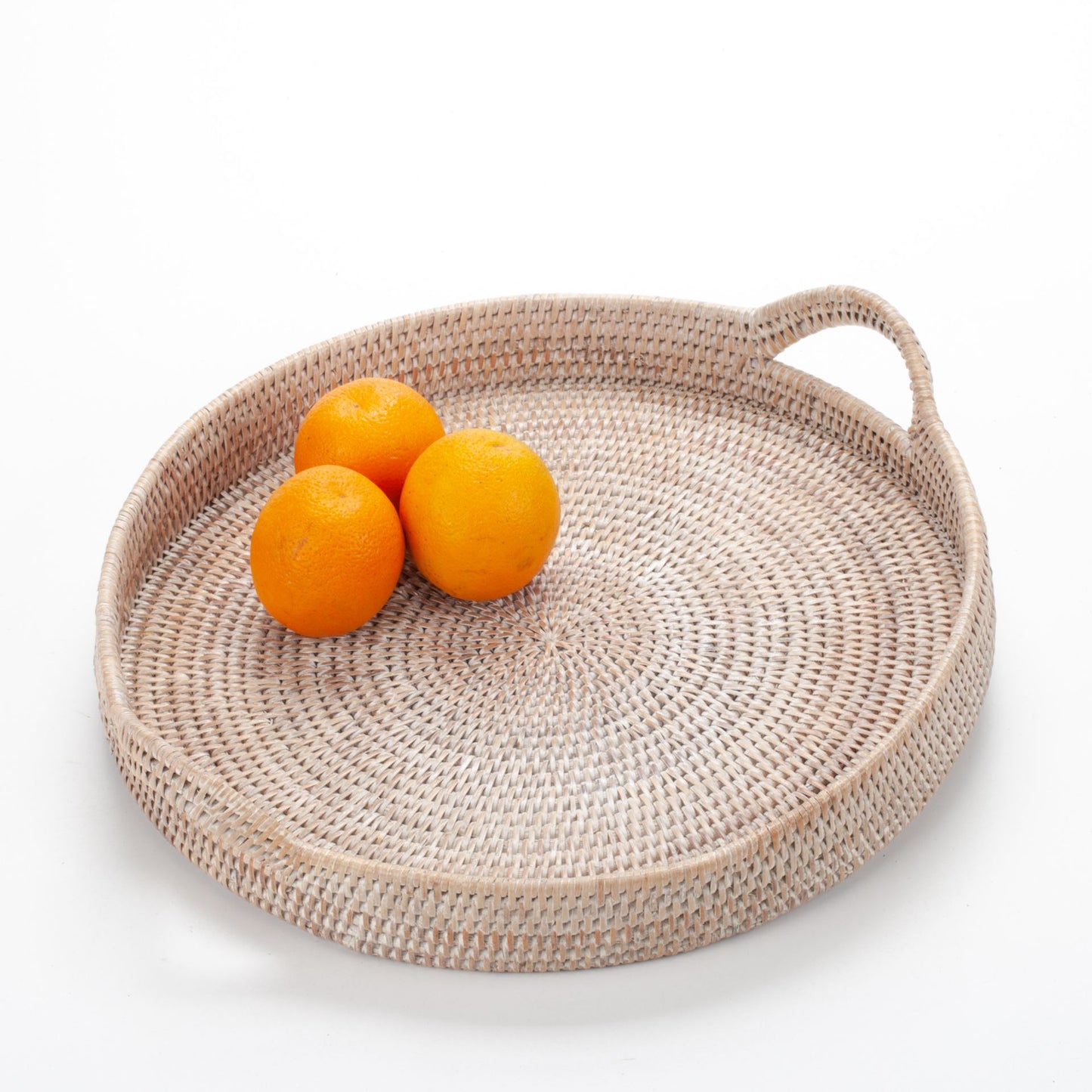 Large Round Rattan Serving Tray – Handwoven Wicker Boho Home Decor Diameter 16" (40 cm)