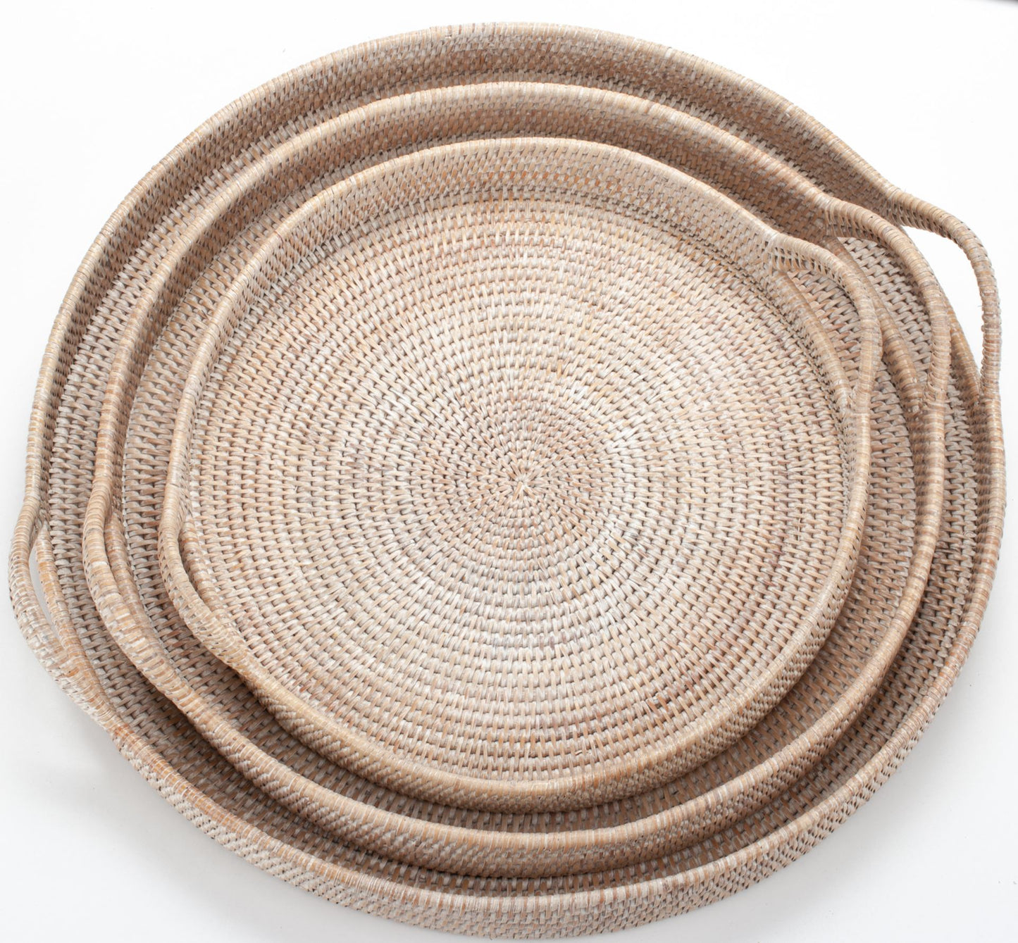 Large Round Rattan Serving Tray – Handwoven Wicker Boho Home Decor Diameter 16" (40 cm)