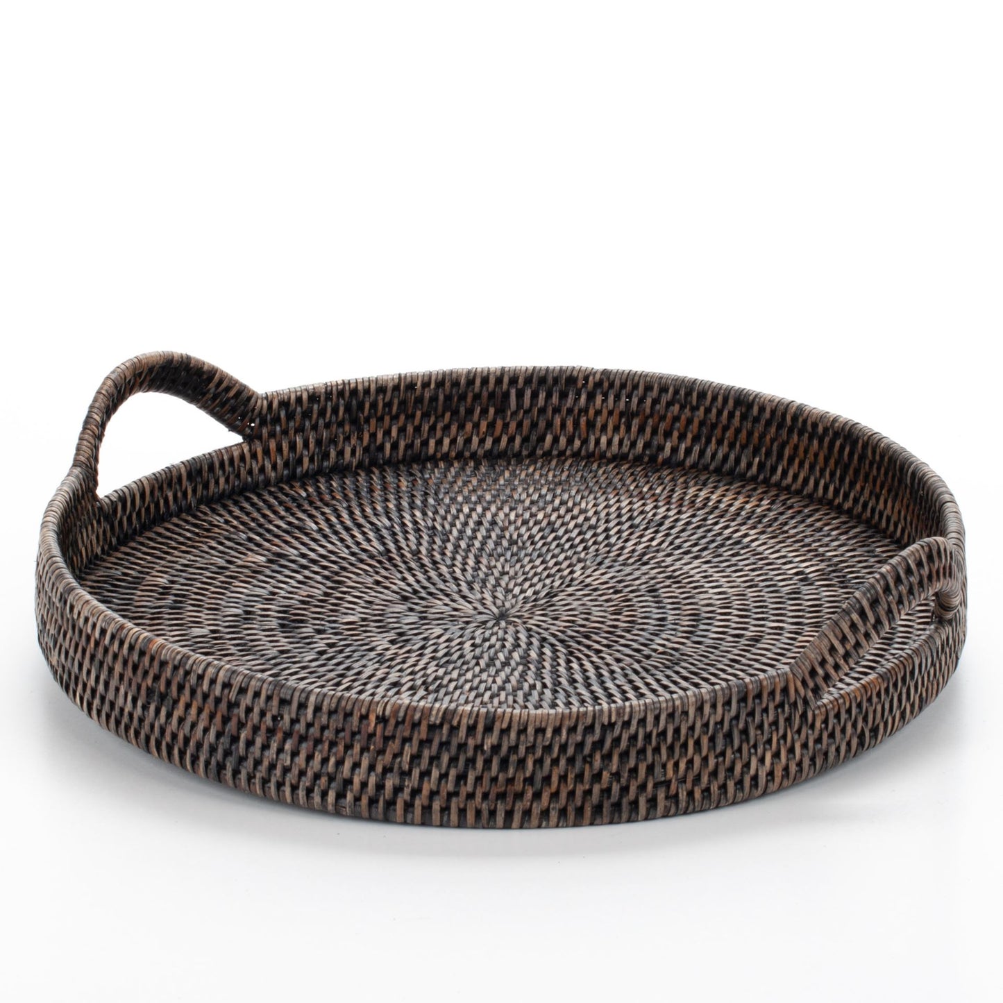 Round tray with handles woven from rattan, 48*6/10 cm, 71014-black