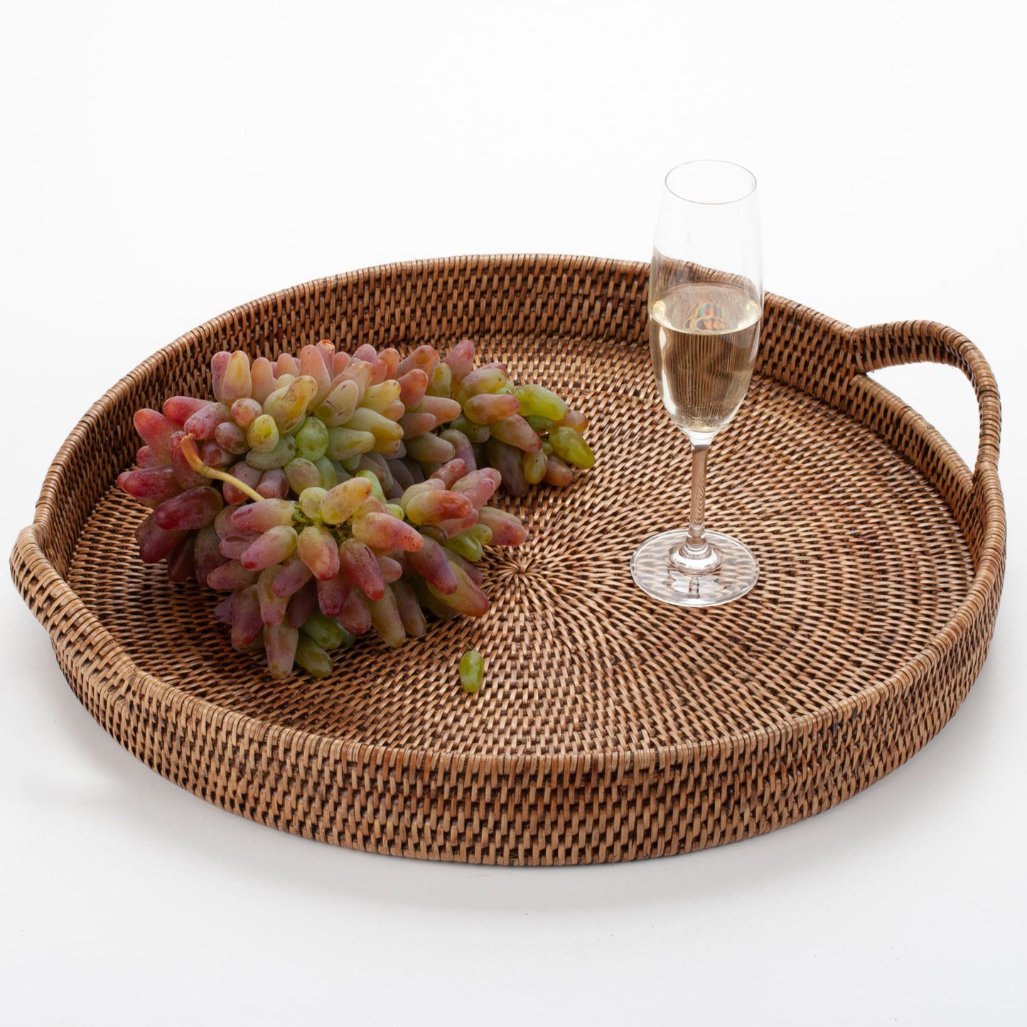 Round Tray with Handles Woven from Rattan, 48*6/10 cm, 71014-brown