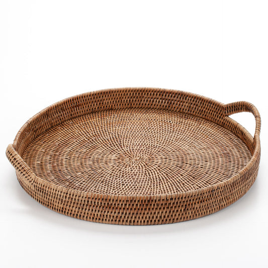 Round Tray with Handles Woven from Rattan, 56*6/10 cm, 71015-brown