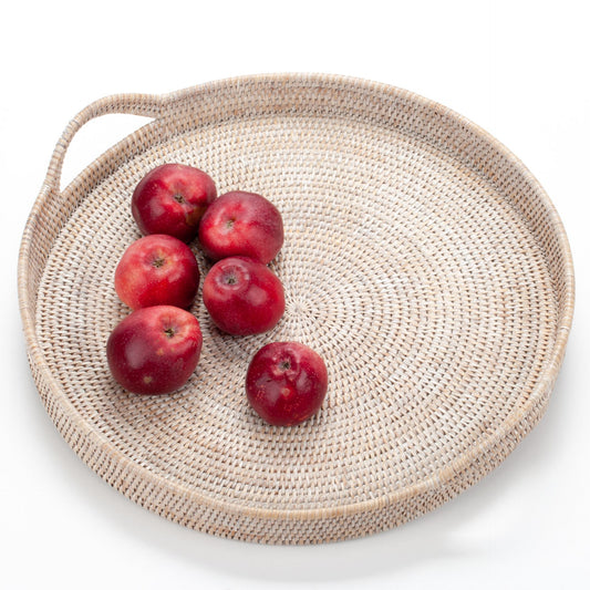 Round Tray with Handles Woven from Rattan, 56*6/10 cm, 71015-white