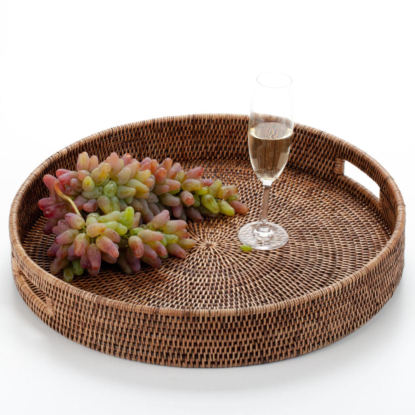 Round Tray with Handles Woven from Rattan, 50*8 cm, 71019-brown