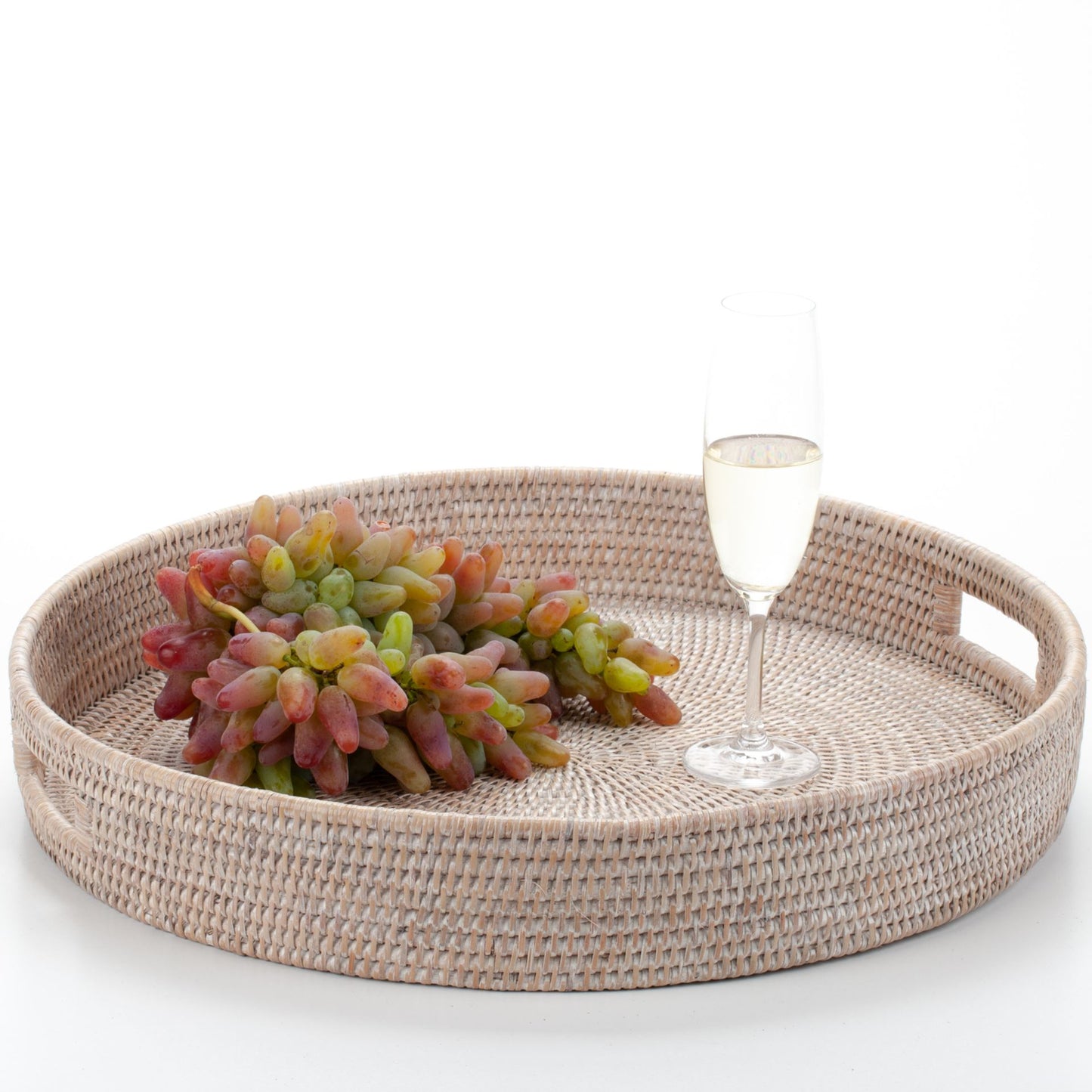 Round Tray with Handles Woven from Rattan, 50*8 cm, 71019-white