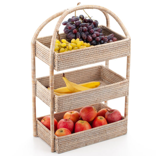 Woven Rattan Fruit Storage Stand, 35*20*56 cm, 71025-white