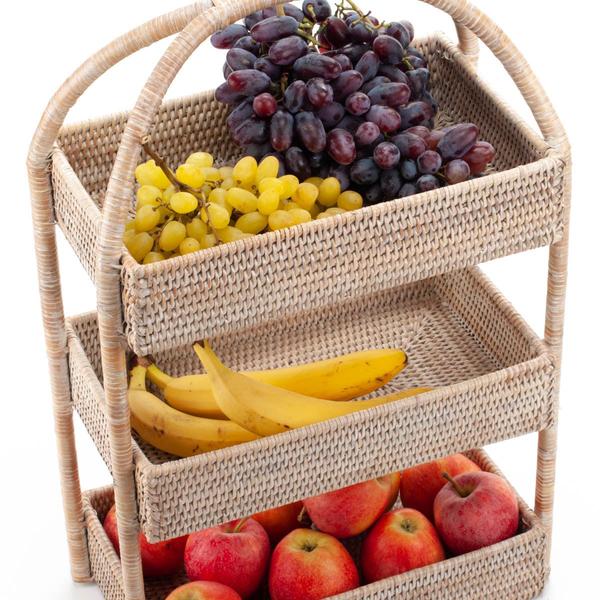 Woven Rattan Fruit Storage Stand, 35*20*56 cm, 71025-white