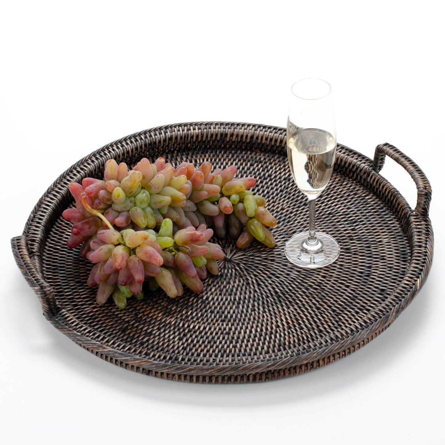 Round Tray with Handles Woven from Rattan, 48*6 cm, 71026-black