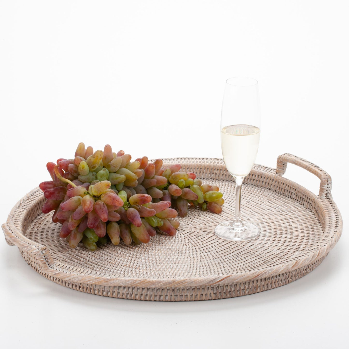 Round Tray with Handles Woven from Rattan, 48*6 cm, 71026-white