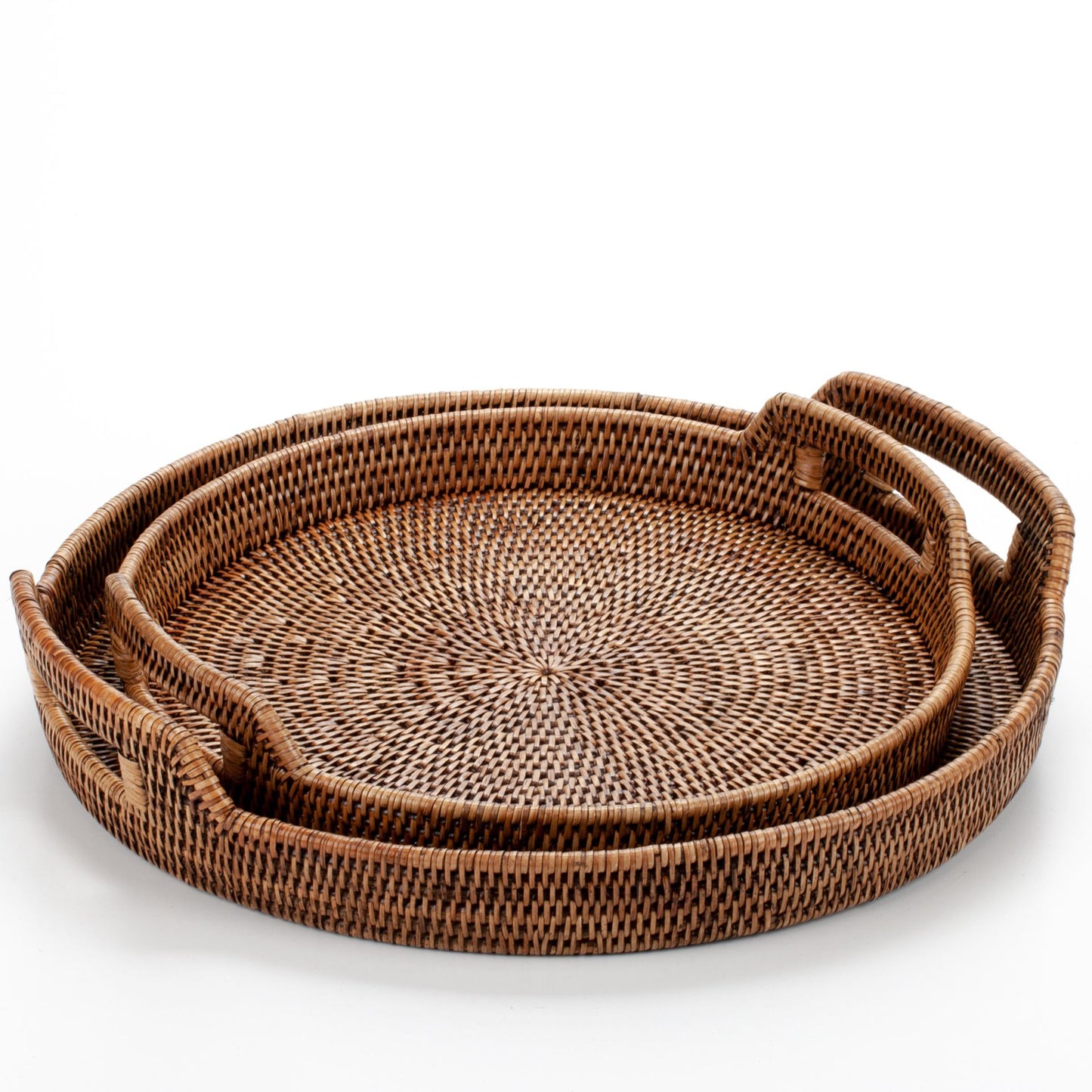 Round Tray with Handles Woven from Rattan, 40*4/8 cm, 71036-brown