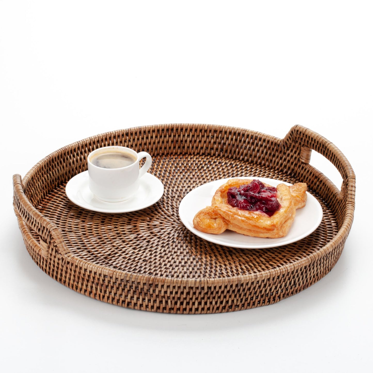 Round Tray with Handles Woven from Rattan, 40*4/8 cm, 71036-brown